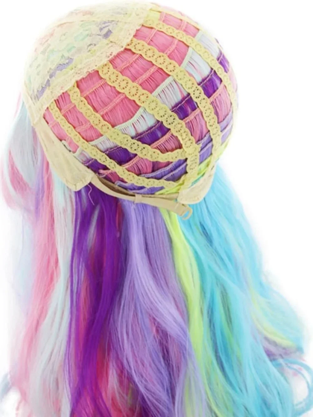 Vibrant Long Curly Wavy Rainbow Hair Wig - 27.56 Inch Colorful Costume Accessory